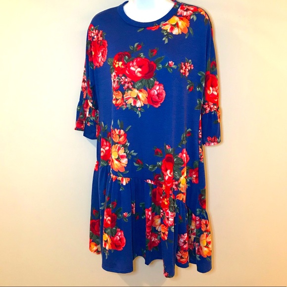 Boutique Brand Dresses & Skirts - Blue & multi floral ruffle muu muu house dress in size M